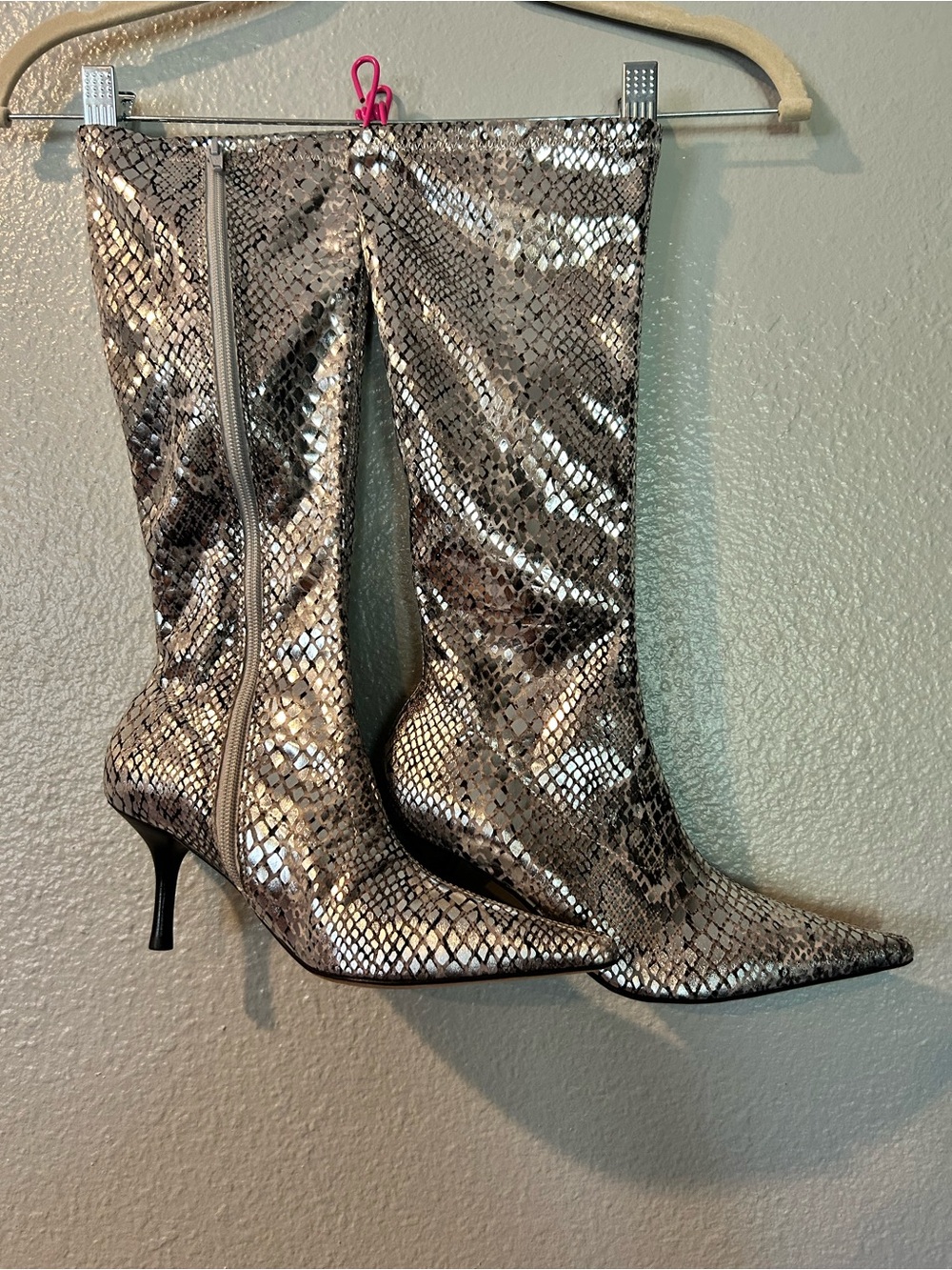 Vintage Diego Di Lucca Leather Sole Faux Metallic Boots 6.5